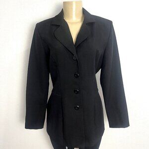 Fashion Bug Black Blazer Women's size 8 Single Breasted 4 button Shoulder Pads